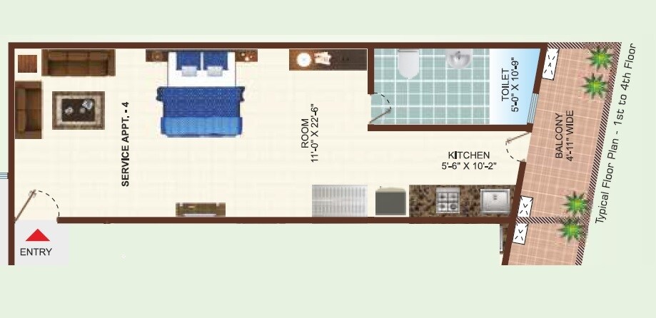 Floor plan of 621 Sq. Ft. Studio in Uninav Utopia, Ghaziabad