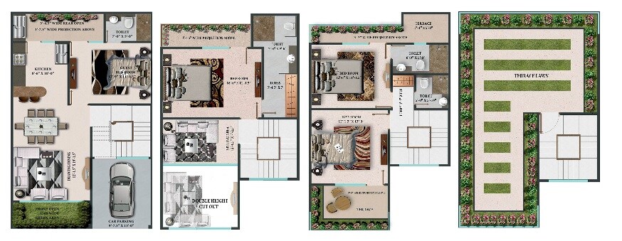 Floor plan of 4 BHK 2040 Sq. Ft. Villa in Vaikuntam Vilasaa, Ghaziabad