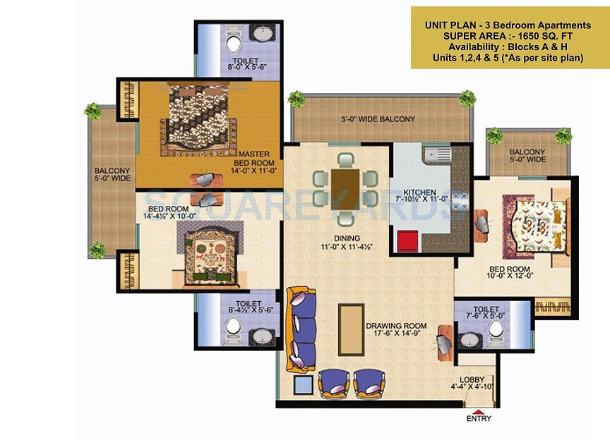 Floor plan of 3 BHK 1650 Sq. Ft. Apartment in Value Infra Meadows Vista1, Ghaziabad