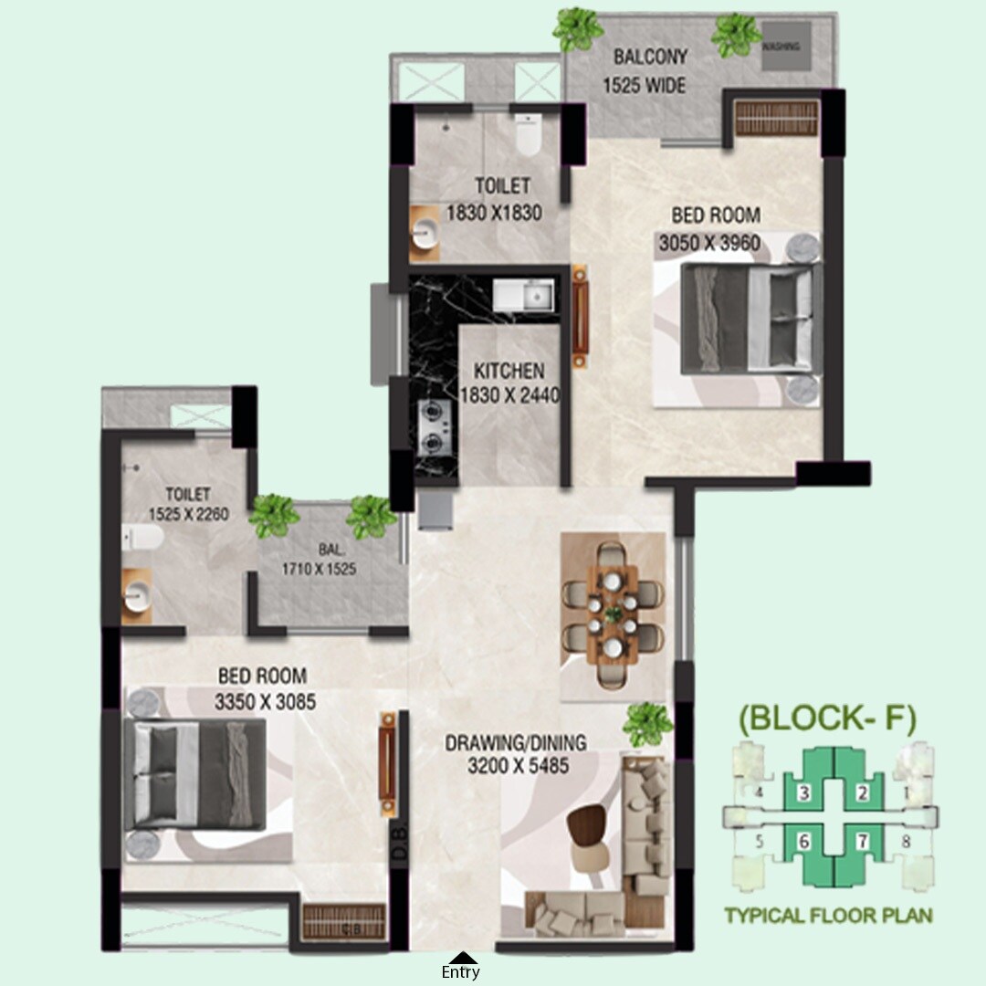 2 BHK 890 Sq. Ft. Apartment