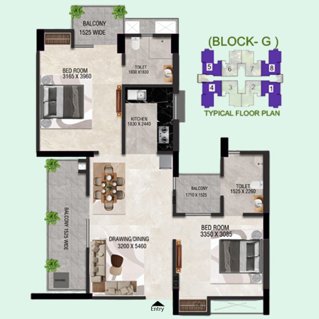 2 BHK 990 Sq. Ft. Apartment