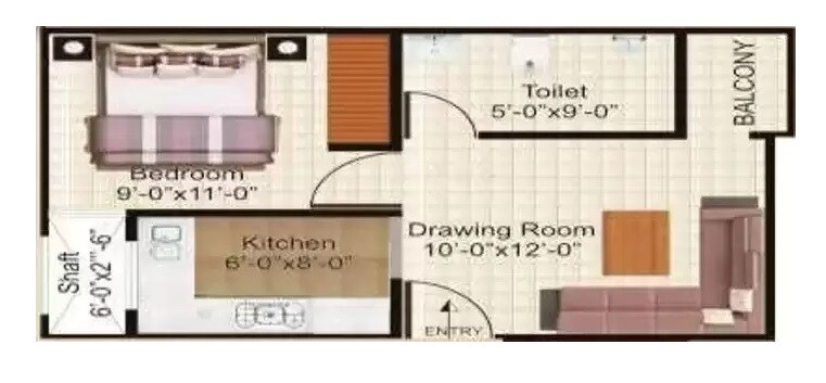 Floor plan of 1 BHK 450 Sq. Ft. Apartment in Vardah Enclave Flats, Ghaziabad