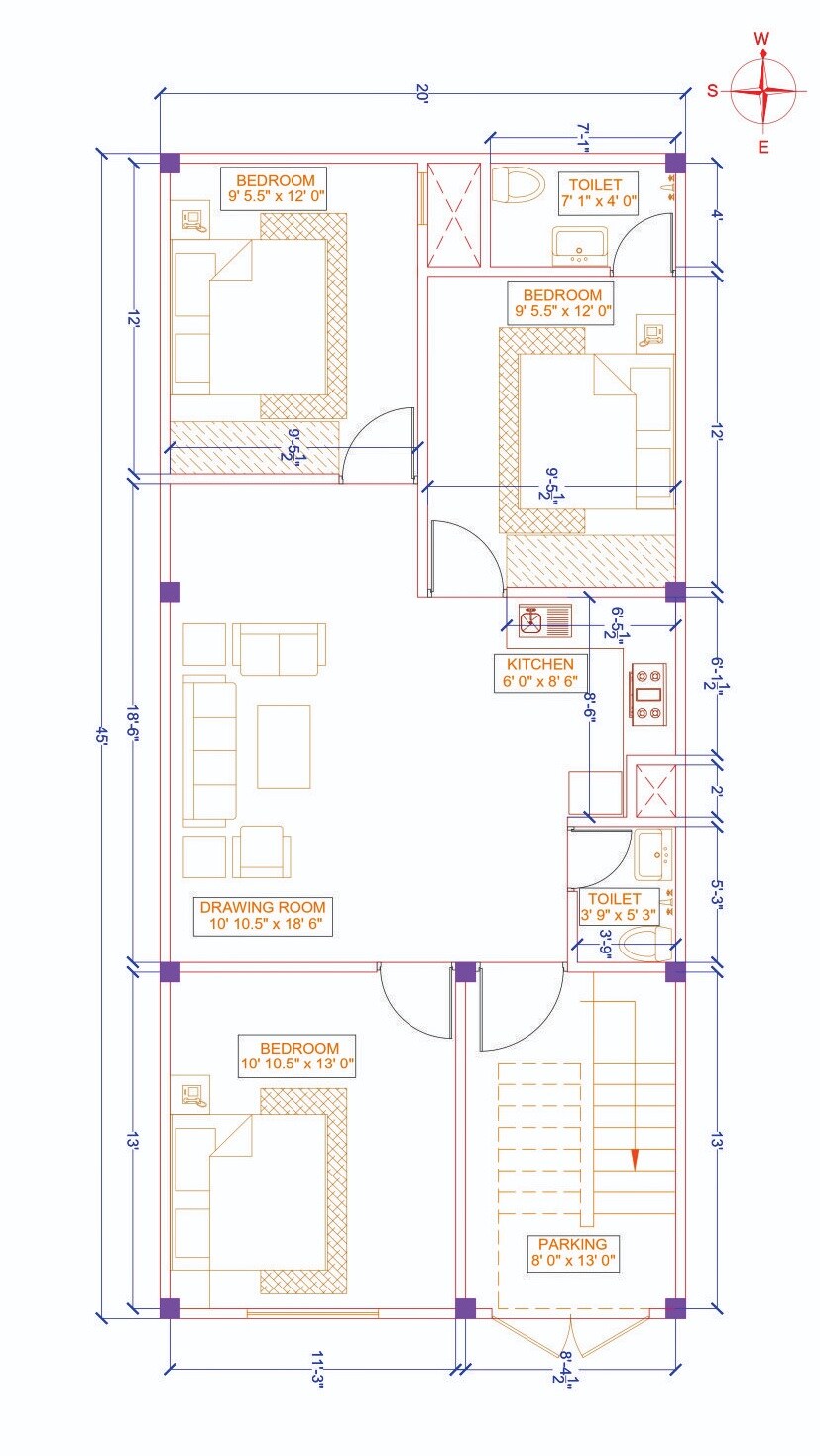 Floor plan of 3 BHK 900 Sq. Ft. Villa in Visavi Surya Villa Enclave, Ghaziabad