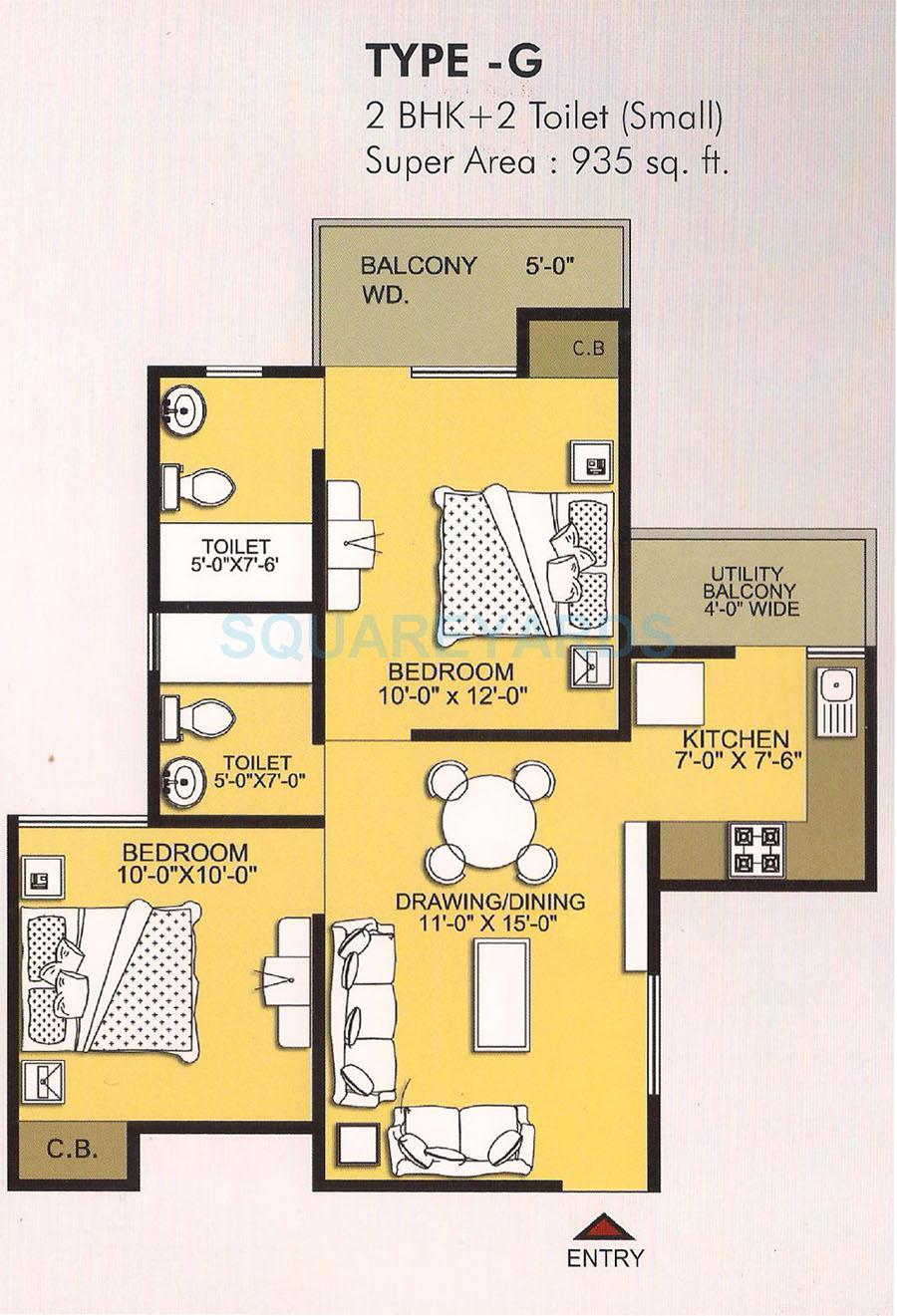 2 BHK 935 Sq. Ft. Apartment in VVIP Addresses