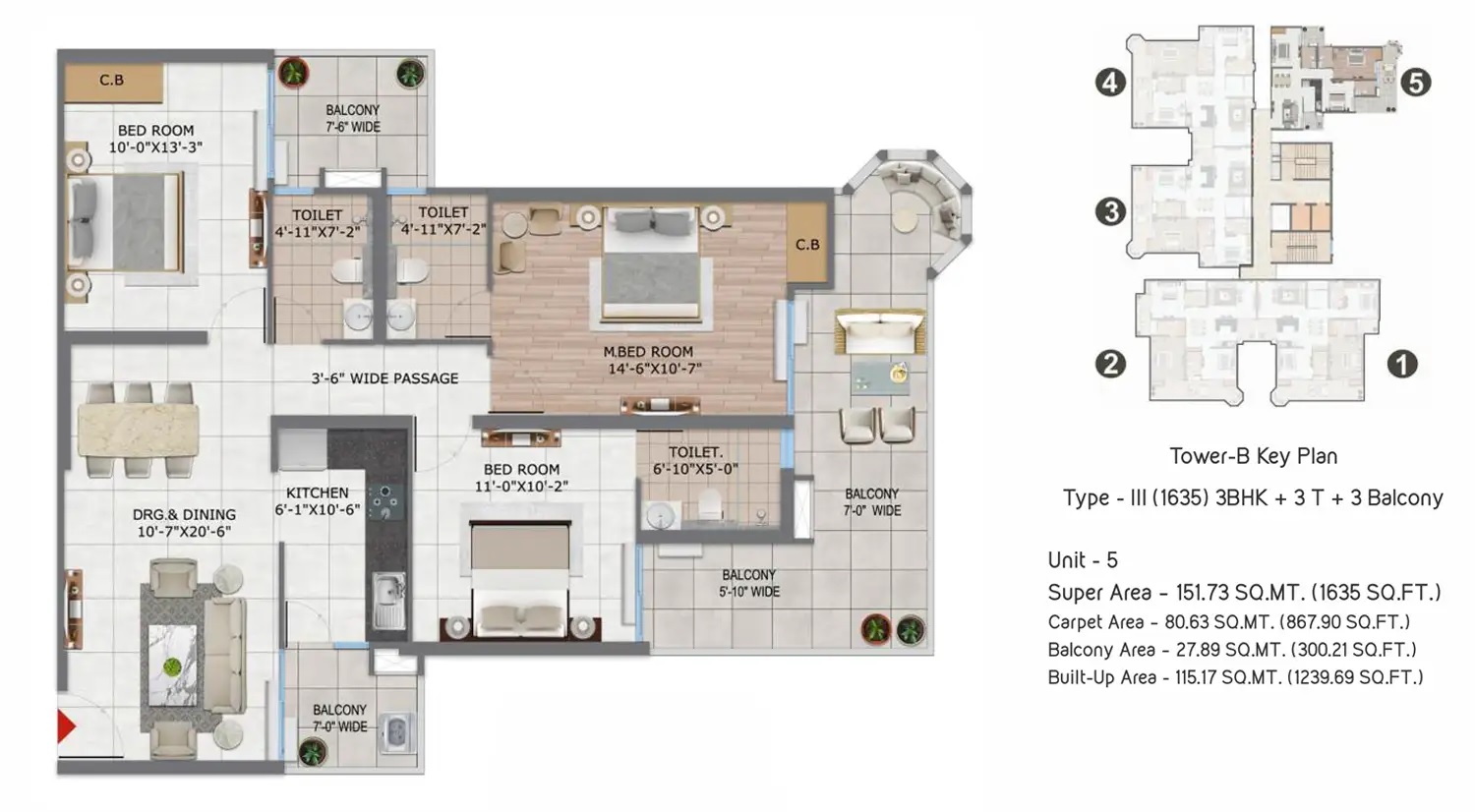 3 BHK 1635 Sq. Ft. Apartment in VVIP Namah