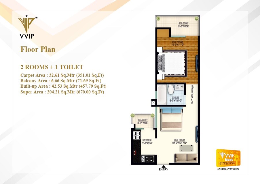 2 BHK 670 Sq. Ft. Apartment