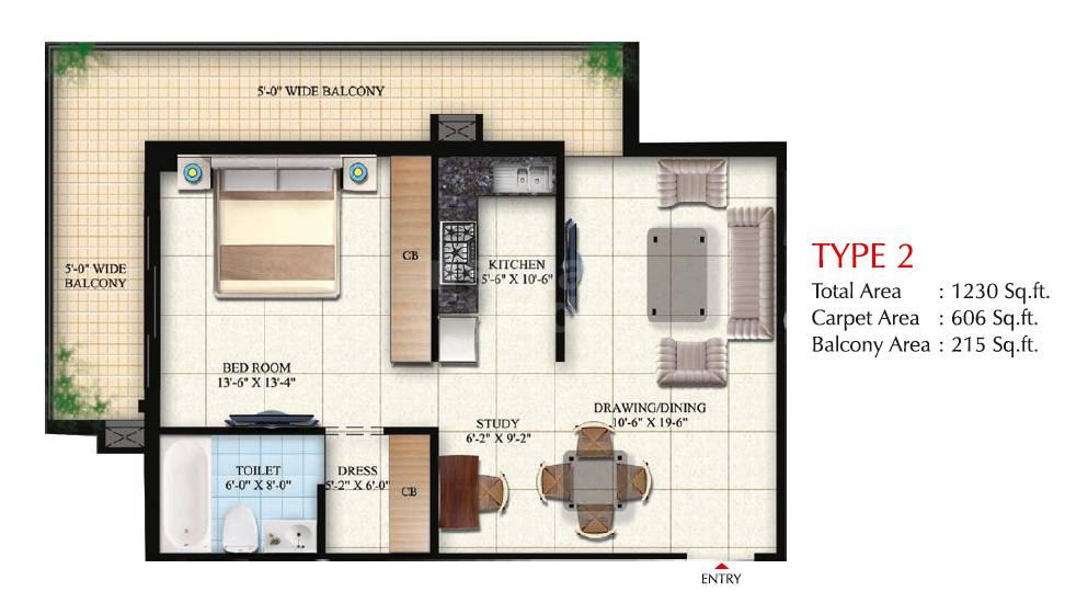 1 BHK 1230 Sq. Ft. Apartment