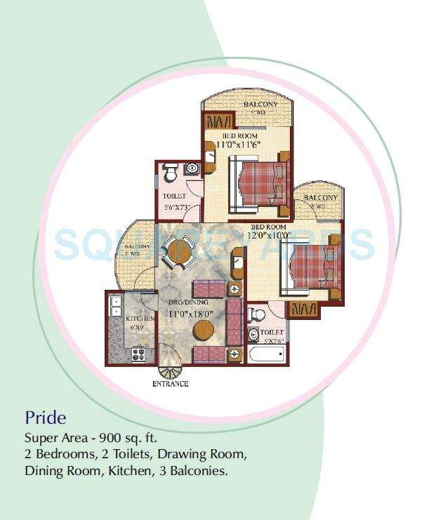 2 BHK 900 Sq. Ft. Apartment in VXL Eastern Heights