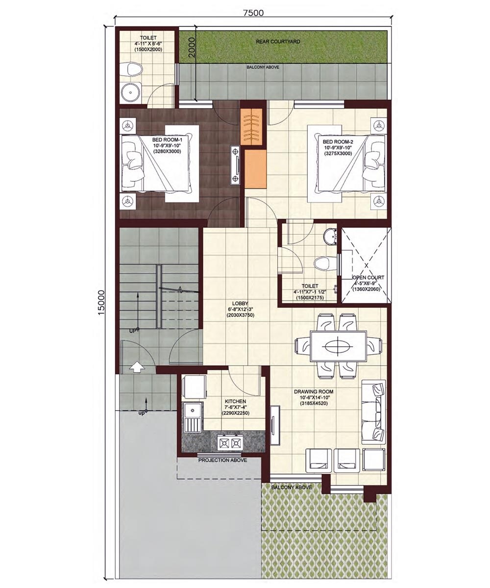 Floor plan of 2 BHK 930 Sq. Ft. Ind Floor in Wave City, Ghaziabad