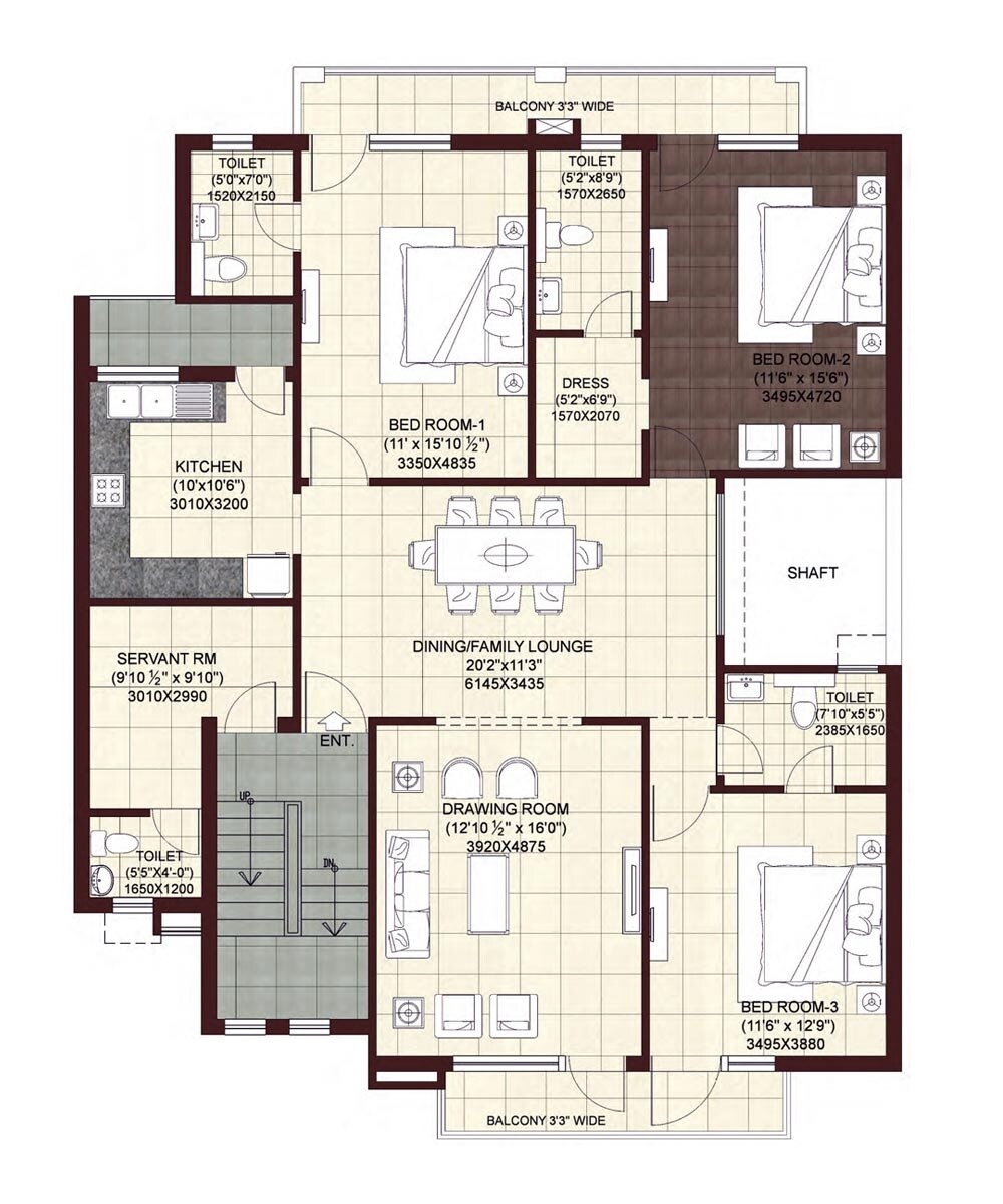 Floor plan of 3 BHK 2583 Sq. Ft. Ind Floor in Wave City, Ghaziabad