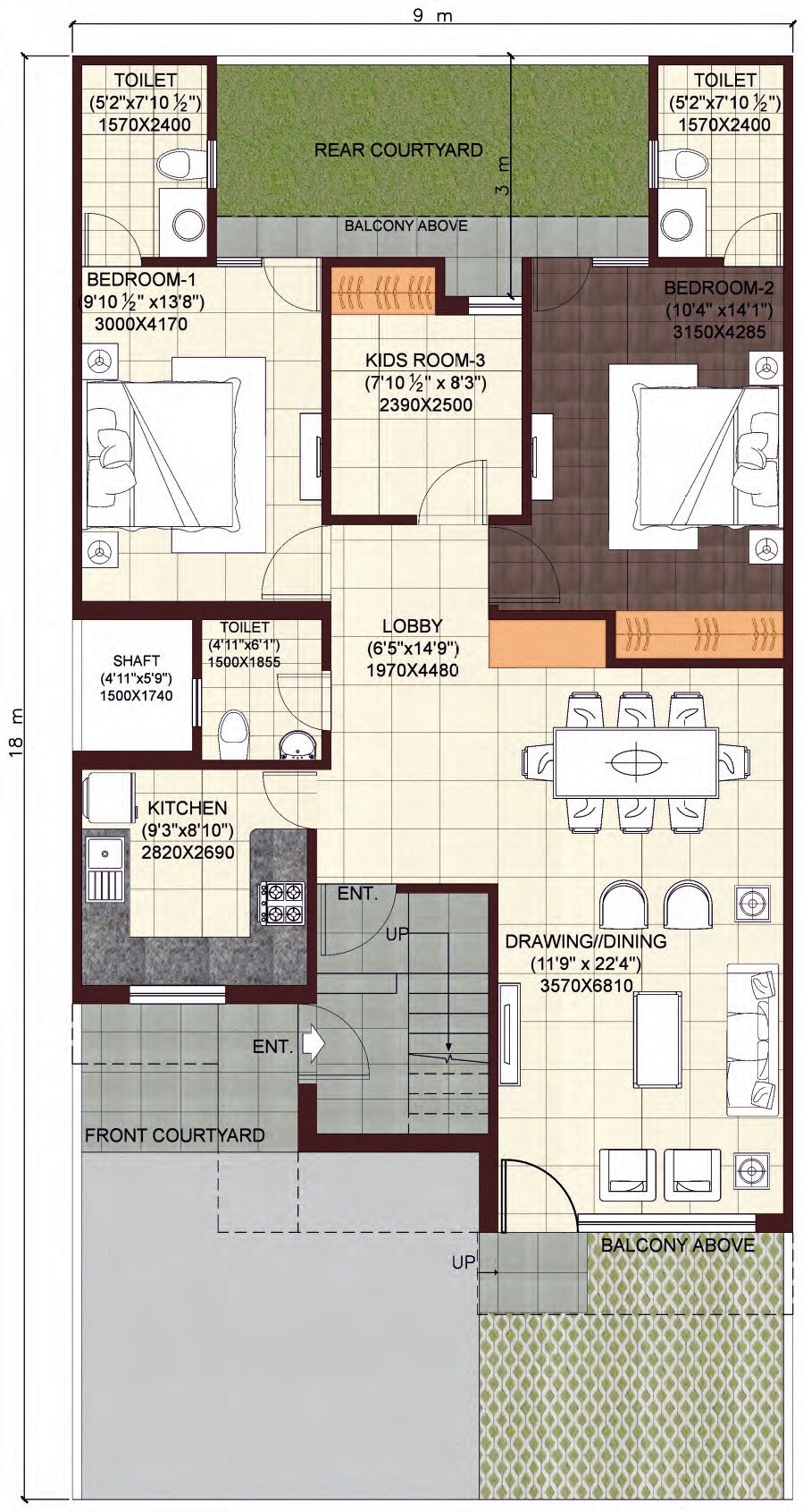 Floor plan of 2 BHK 1213 Sq. Ft. Apartment in Wave Prime Floors, Ghaziabad