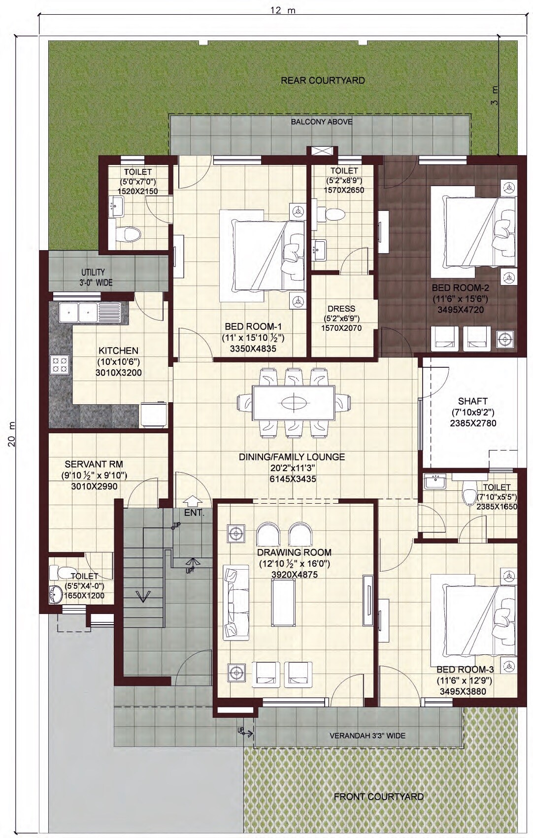 Floor plan of 3 BHK 1251 Sq. Ft. Apartment in Wave Prime Floors, Ghaziabad