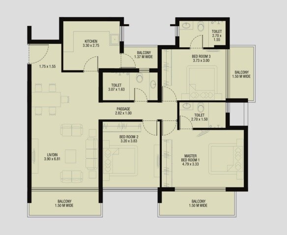 Floor plan of 3 BHK 1641 Sq. Ft. Apartment in Alcon Estrela alcon, Goa