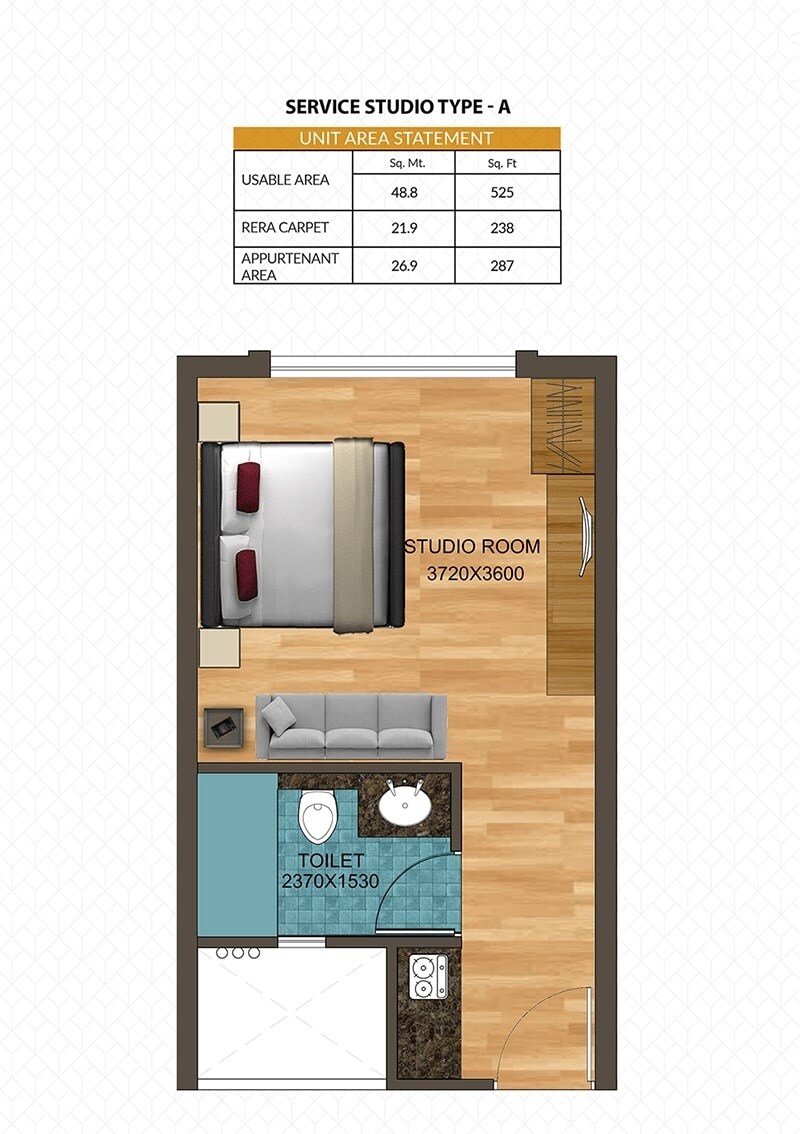 Floor plan of 525 Sq. Ft. Studio in Axis Blues, Goa