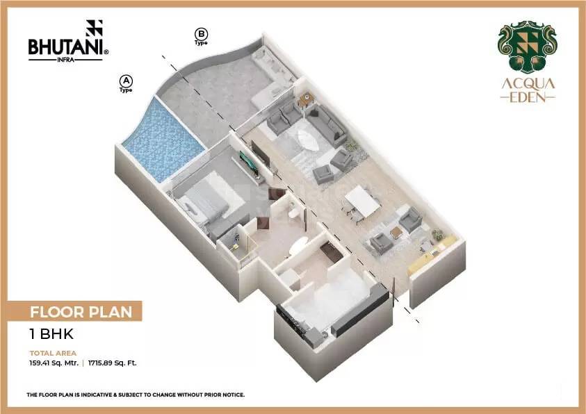 Floor plan of 1 BHK 1715 Sq. Ft. Apartment in Bhutani Acqua Eden, Goa