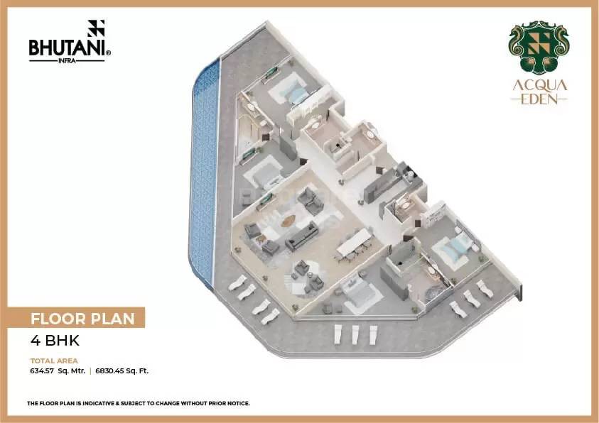 Floor plan of 4 BHK 6830 Sq. Ft. Apartment in Bhutani Acqua Eden, Goa