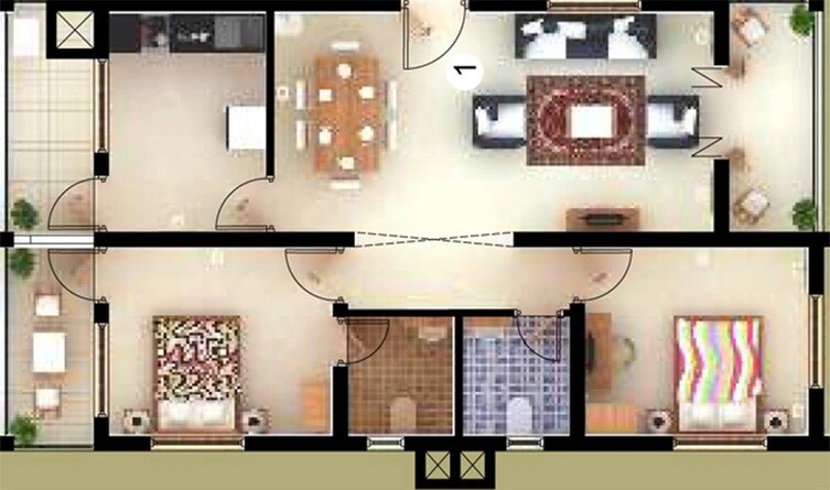 Floor plan of 2 BHK 1130 Sq. Ft. Apartment in Chandra Meadows, Goa