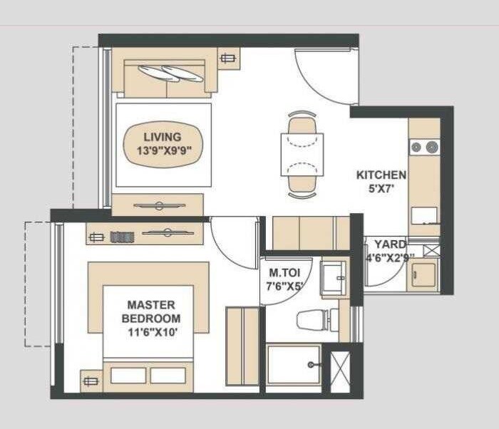 1 BHK 515 Sq. Ft. Apartment