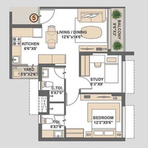1 BHK 540 Sq. Ft. Apartment