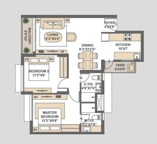 2 BHK 805 Sq. Ft. Apartment