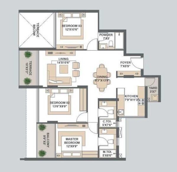 3 BHK 1635 Sq. Ft. Apartment