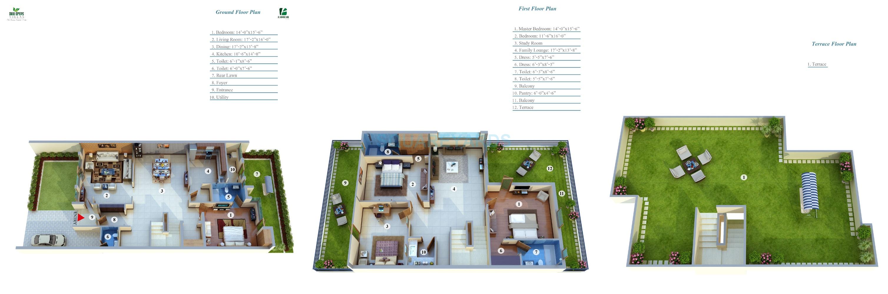 Floor plan of 3 BHK 2050 Sq. Ft. Villa in Aadhar The Buisness Capital Dew Drop, Greater Noida