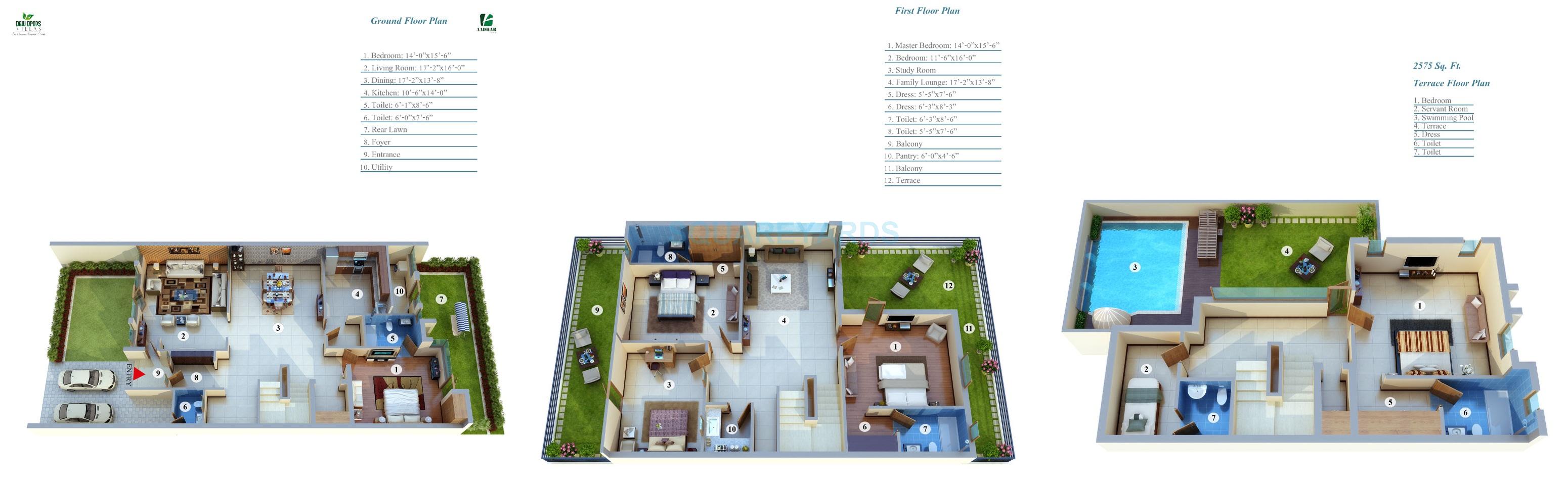 Floor plan of 4 BHK 2575 Sq. Ft. Villa in Aadhar The Buisness Capital Dew Drop, Greater Noida