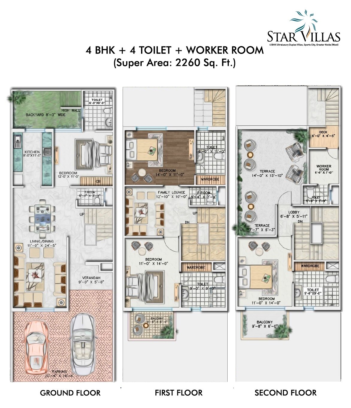 Floor plan of 4 BHK 2260 Sq. Ft. Villa in Aarcity Star Villas, Greater Noida