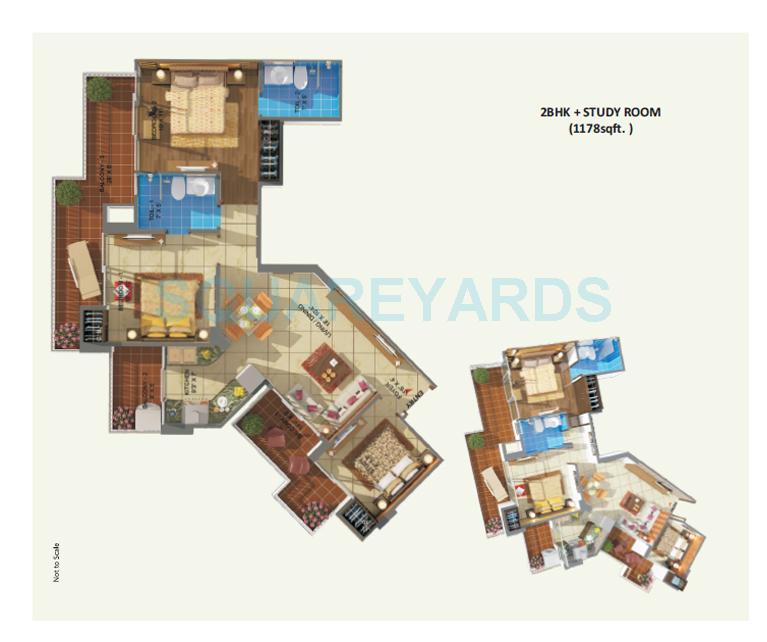 Floor plan of 2 BHK 1178 Sq. Ft. Apartment in ABCZ Rhythm Country, Greater Noida