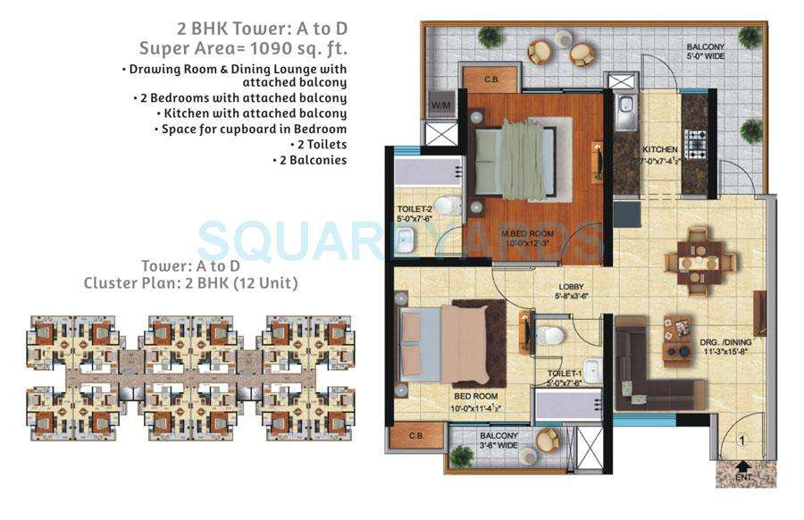 2 BHK 1090 Sq. Ft. Apartment in Ace City