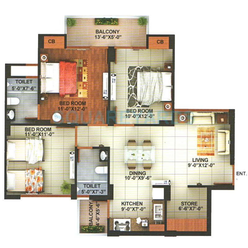 3 BHK 1398 Sq. Ft. Apartment