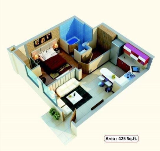 Floor plan of 1 BHK 425 Sq. Ft. Apartment in Adhar The Business Capital-Albatross Studios, Greater Noida
