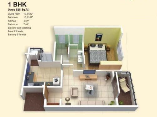 Floor plan of 1 BHK 525 Sq. Ft. Apartment in Adhar The Business Capital-High Rise Apartment, Greater Noida
