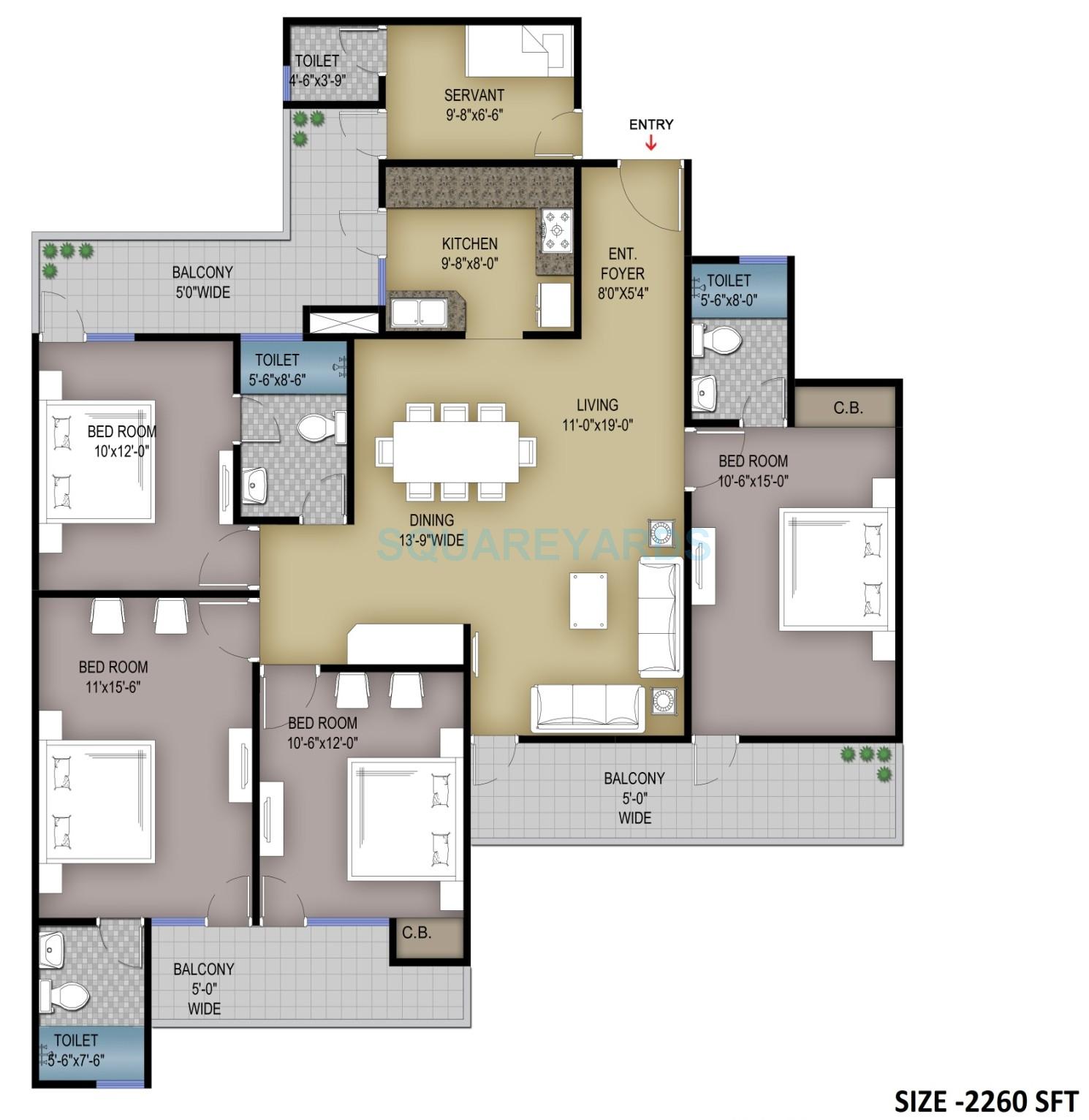 4 BHK 2260 Sq. Ft. Apartment