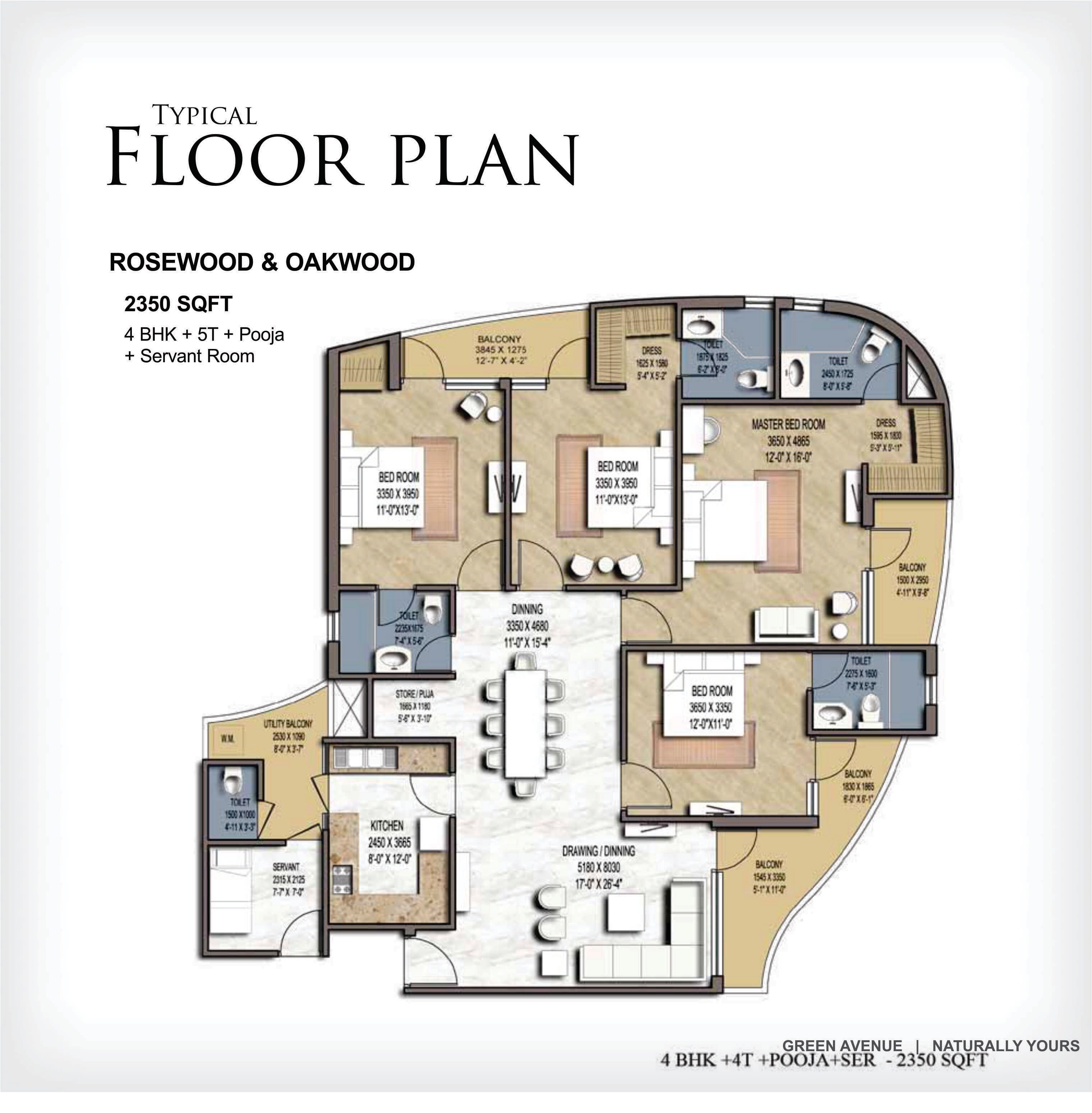 Floor plan of 4 BHK 2350 Sq. Ft. Apartment in Airwil Green Avenue, Greater Noida
