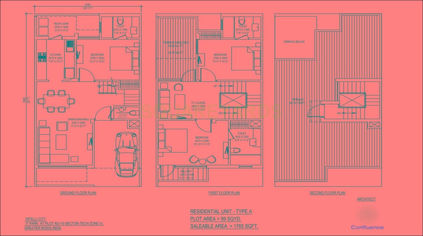 Floor plan of 3 BHK 1765 Sq. Ft. Villa in Airwil Intellegent City Smart Villas, Greater Noida