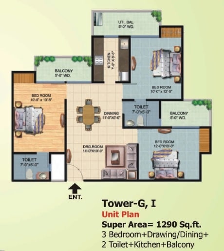 3 BHK 1290 Sq. Ft. Apartment