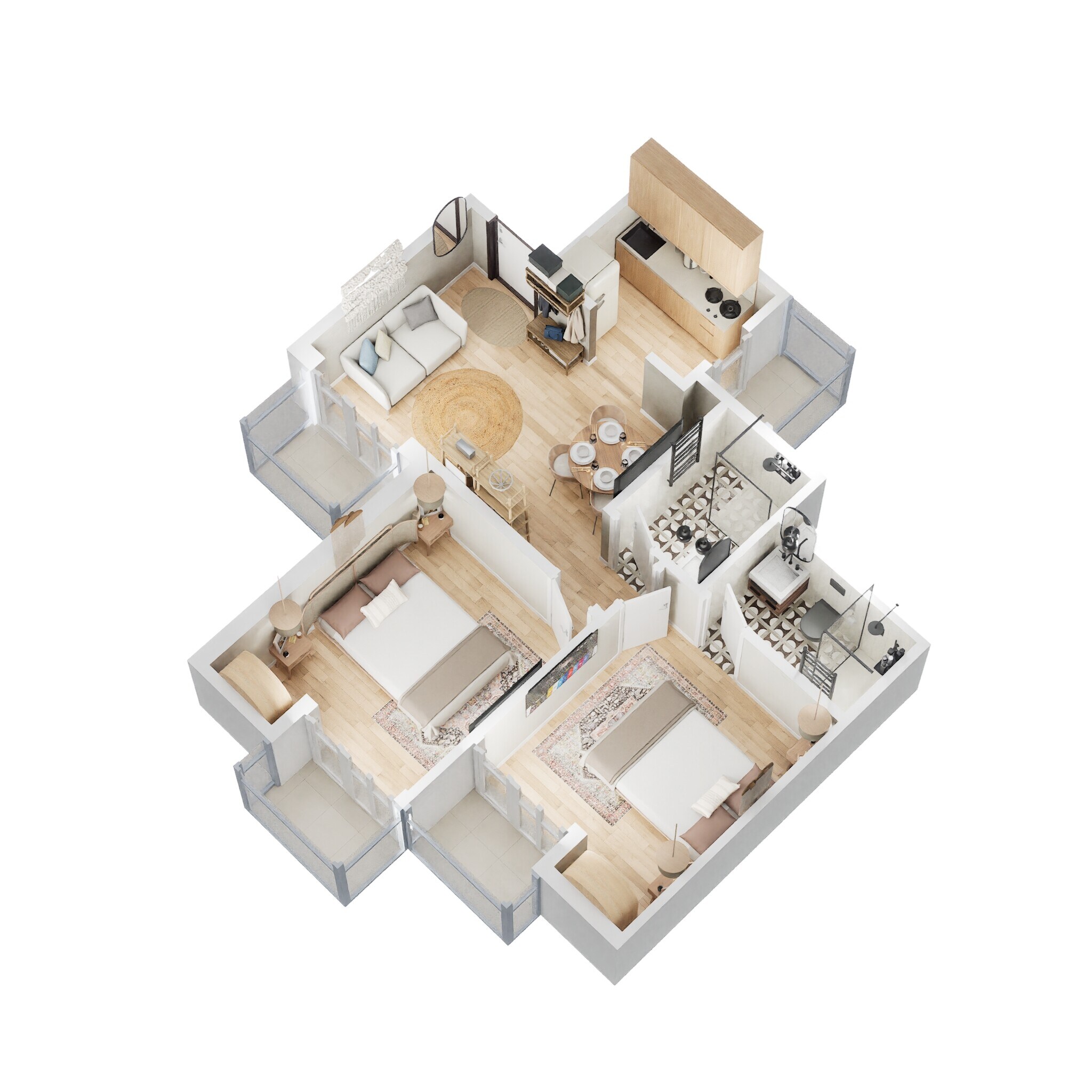 Floor plan of 2 BHK 895 Sq. Ft. Apartment in Ajnara Sports Republik, Greater Noida