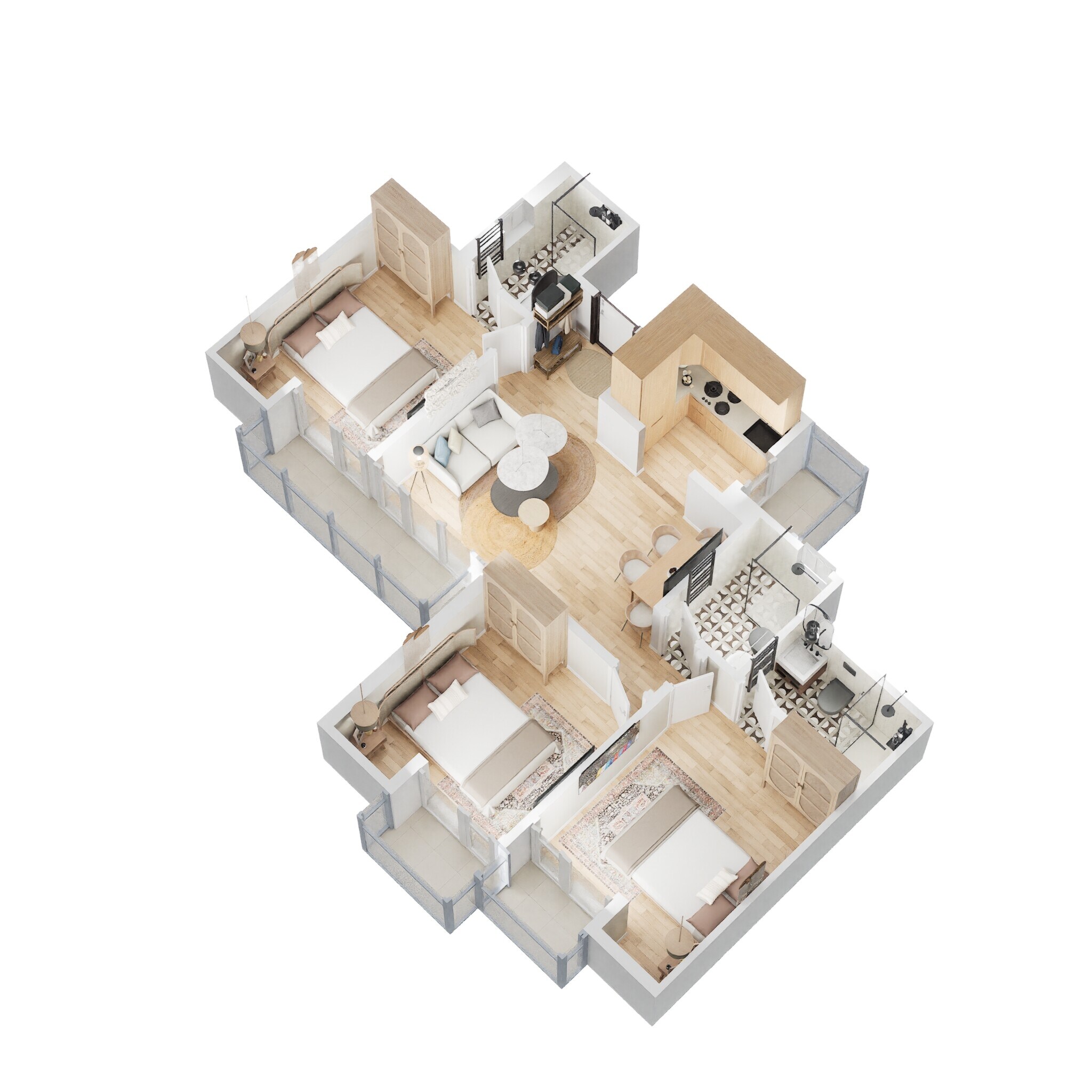 Floor plan of 3 BHK 1195 Sq. Ft. Apartment in Ajnara Sports Republik, Greater Noida