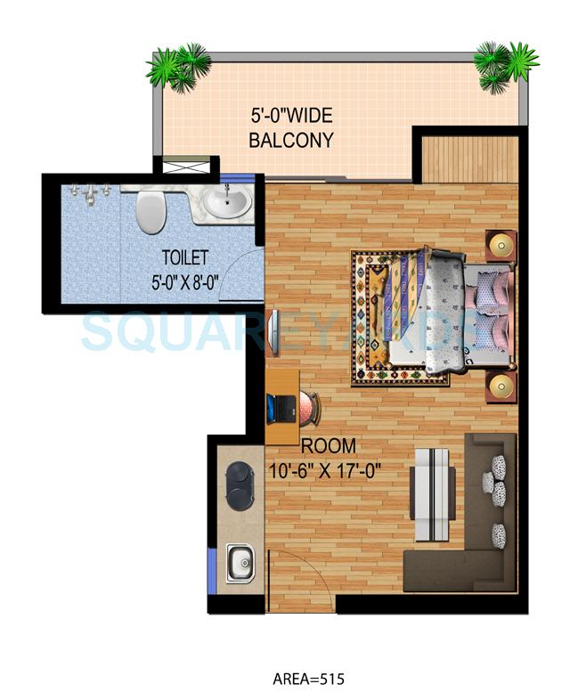 1 BHK 515 Sq. Ft. Studio