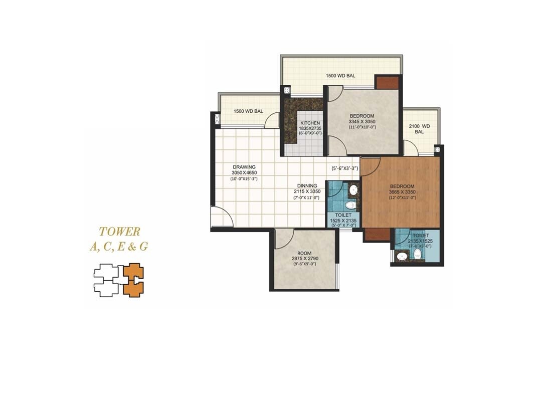 2 BHK 1295 Sq. Ft. Apartment