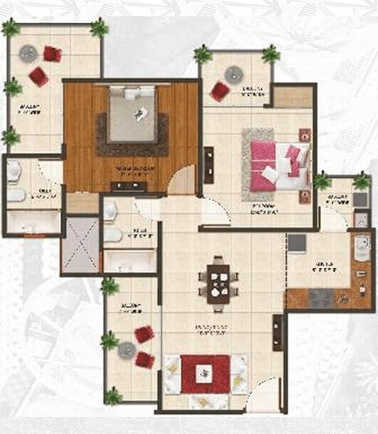 Floor plan of 2 BHK 995 Sq. Ft. Apartment in Amaatra Homes, Greater Noida