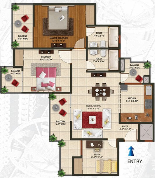 Floor plan of 2 BHK 1179 Sq. Ft. Apartment in Amaatra Homes, Greater Noida