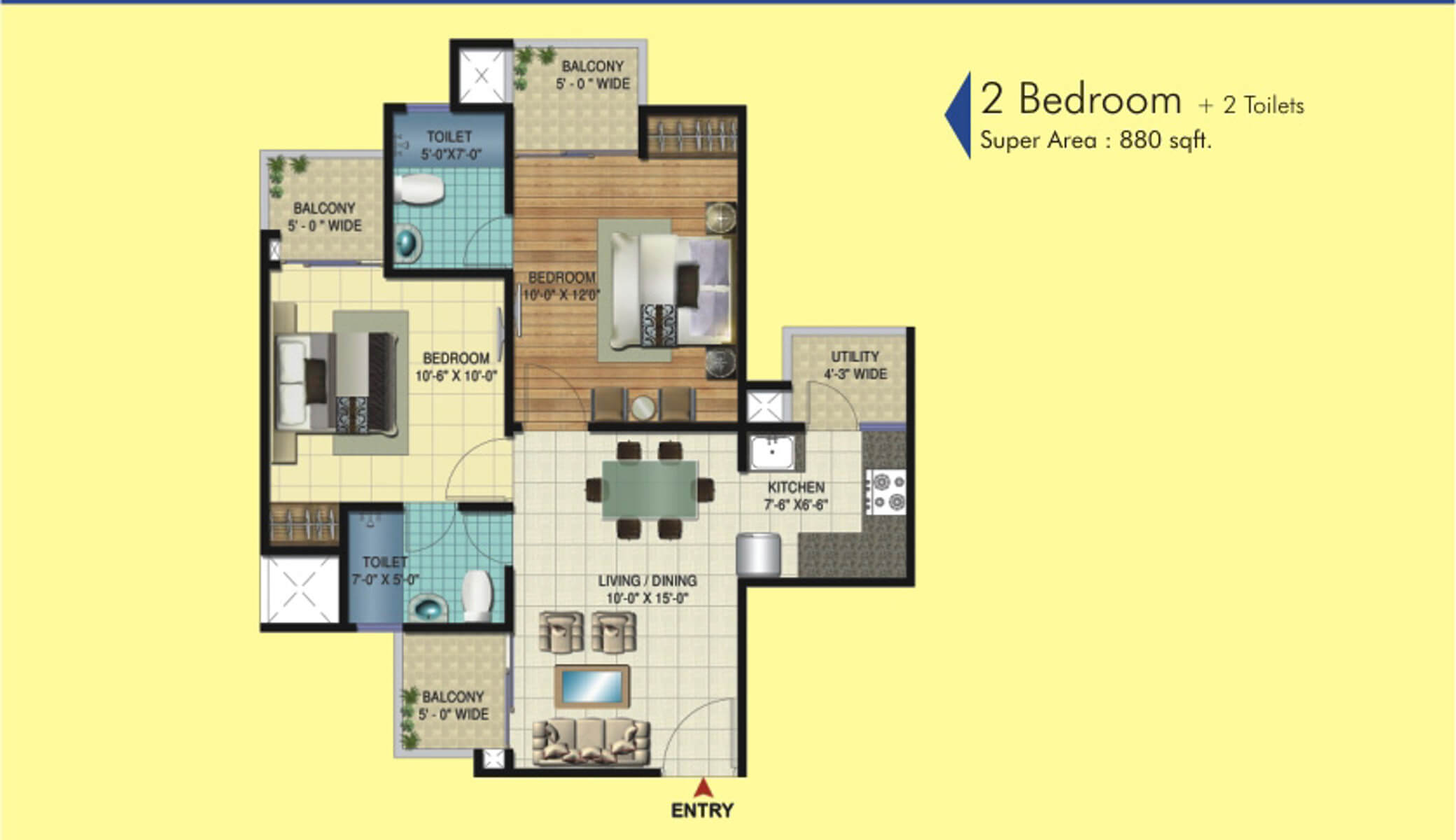 2 BHK 880 Sq. Ft. Apartment