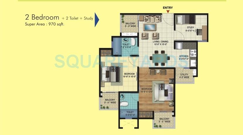 2 BHK 970 Sq. Ft. Apartment