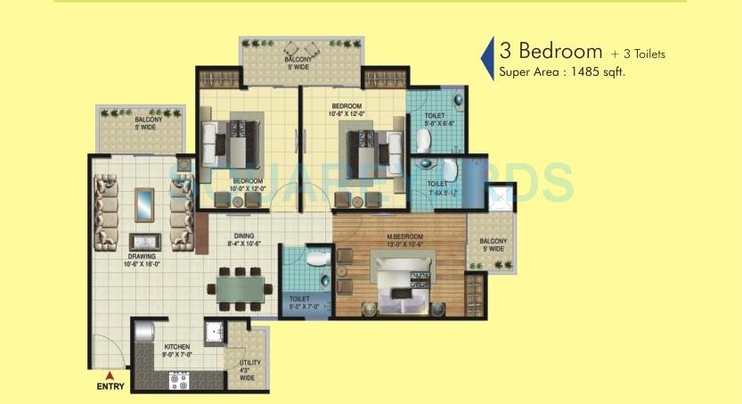 3 BHK 1485 Sq. Ft. Apartment