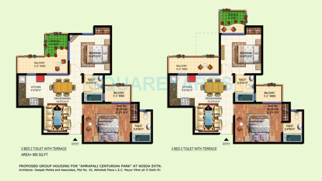 Floor plan of 2 BHK 885 Sq. Ft. Apartment in Amrapali Country, Greater Noida