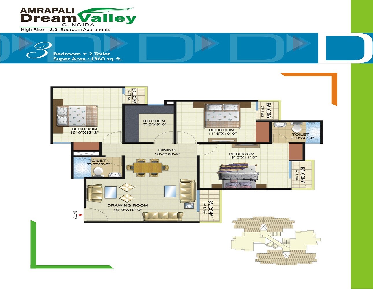 3 BHK 1360 Sq. Ft. Apartment