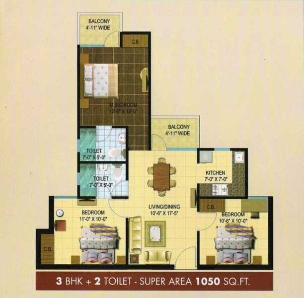 3 BHK 1050 Sq. Ft. Apartment
