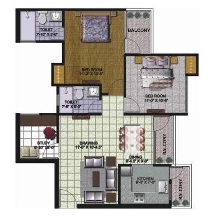 3 BHK 1115 Sq. Ft. Apartment